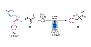 Example reaction between methyl methacrylate and an N-tosylhydrazone